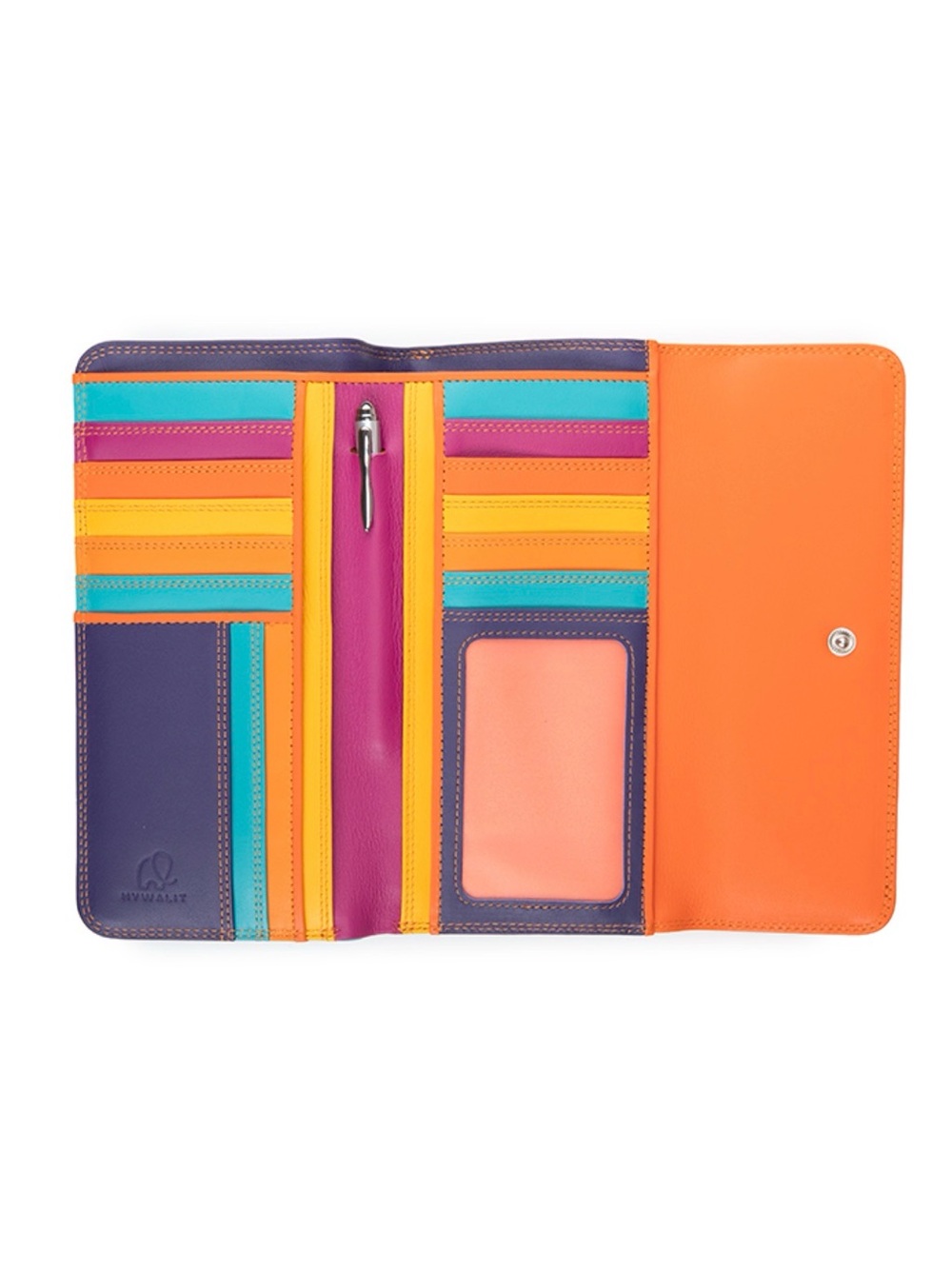 MYWALIT Trifold Orange/Teal Leather Wallet